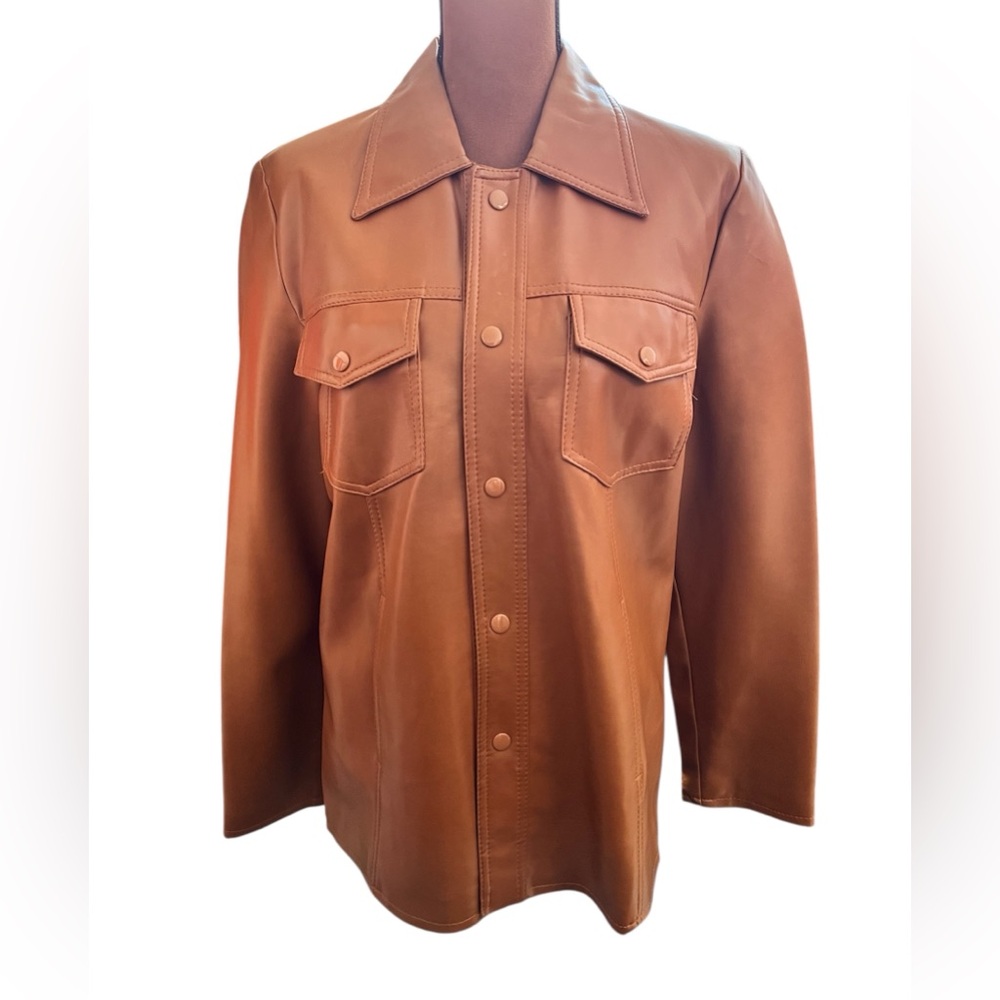 Vintage 70’s tan leather jacket with button front and two front pockets